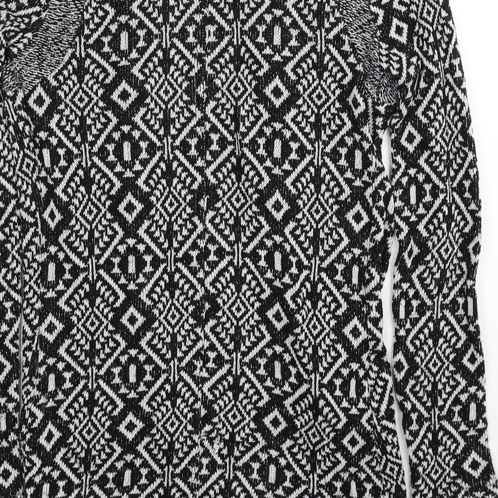 Miss Selfridge Womens Black V-Neck Geometric Polyester Cardigan Jumper Size 6