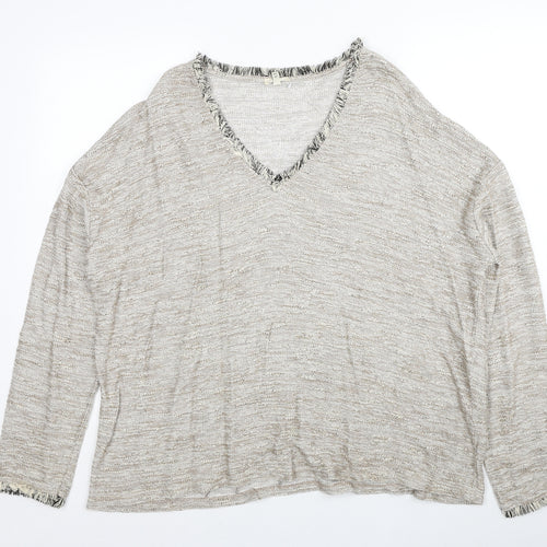 River Island Womens Grey V-Neck Viscose Pullover Jumper Size 14 - Fringe Trim