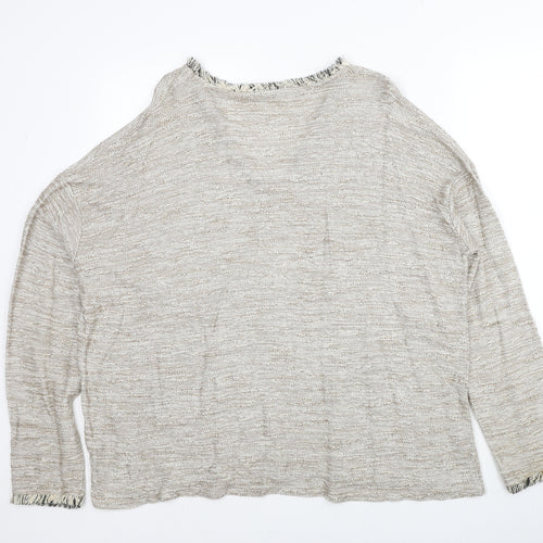 River Island Womens Grey V-Neck Viscose Pullover Jumper Size 14 - Fringe Trim