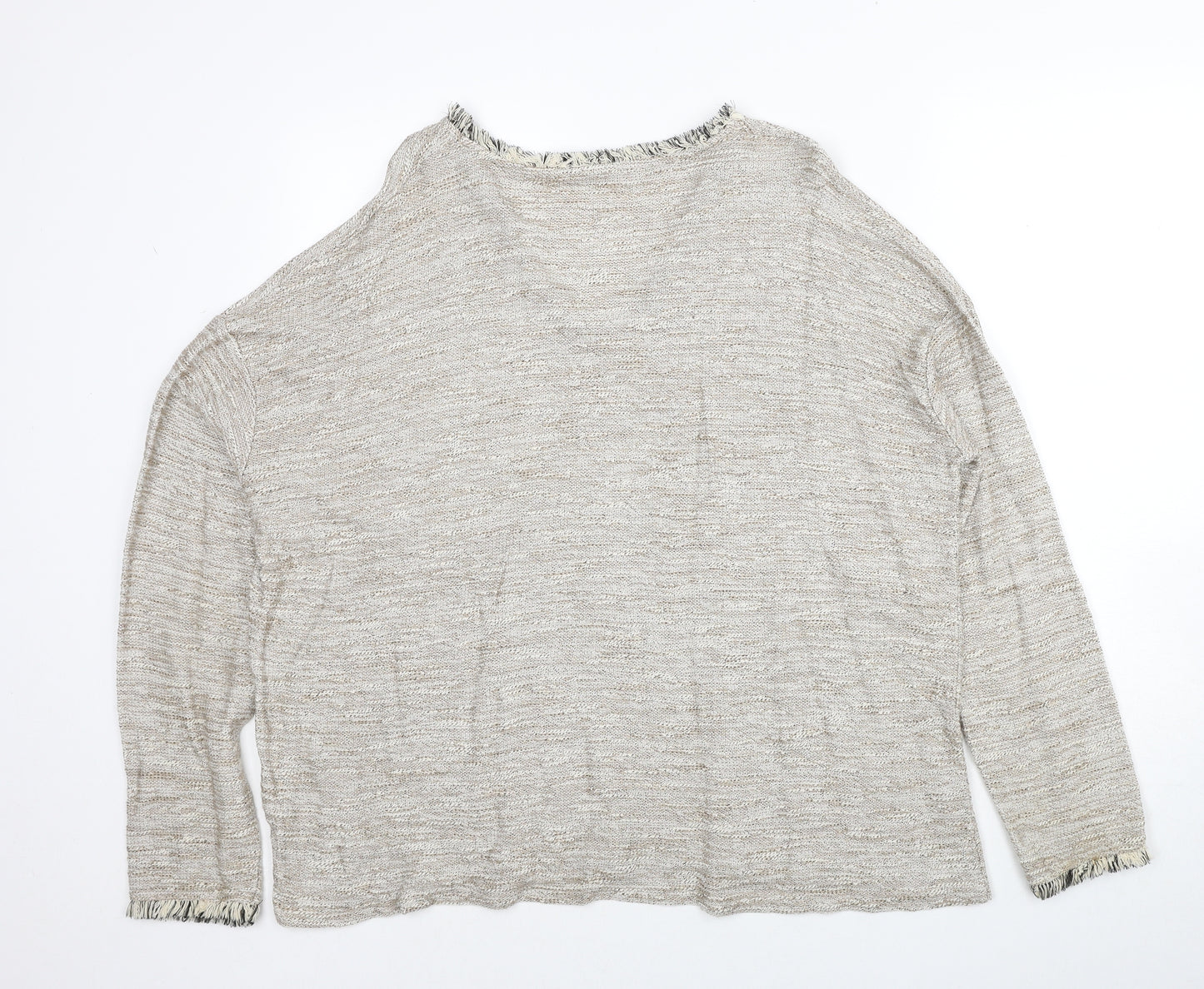 River Island Womens Grey V-Neck Viscose Pullover Jumper Size 14 - Fringe Trim