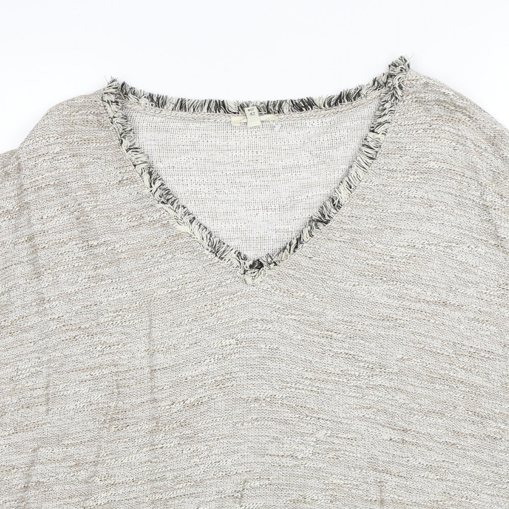 River Island Womens Grey V-Neck Viscose Pullover Jumper Size 14 - Fringe Trim