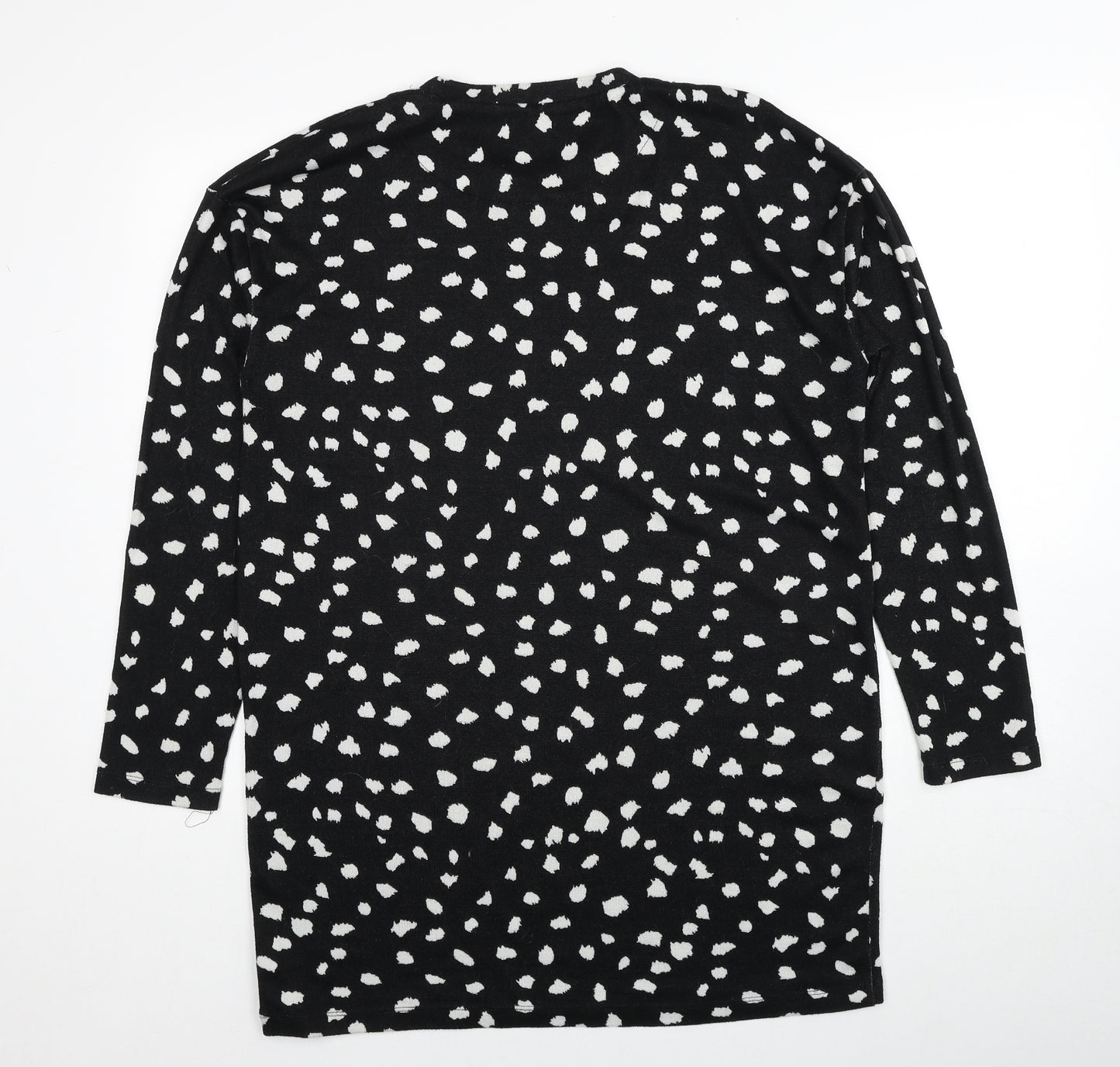 F&F Womens Black Round Neck Animal Print Polyester Pullover Jumper Size 14