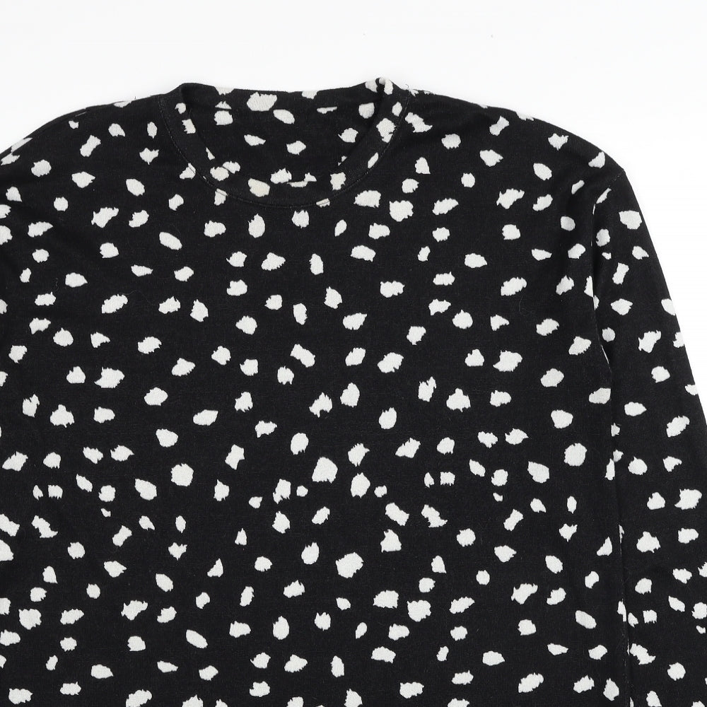 F&F Womens Black Round Neck Animal Print Polyester Pullover Jumper Size 14
