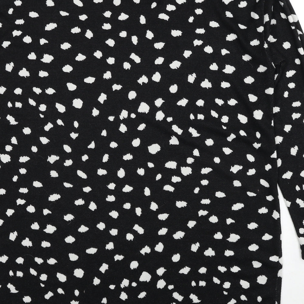 F&F Womens Black Round Neck Animal Print Polyester Pullover Jumper Size 14