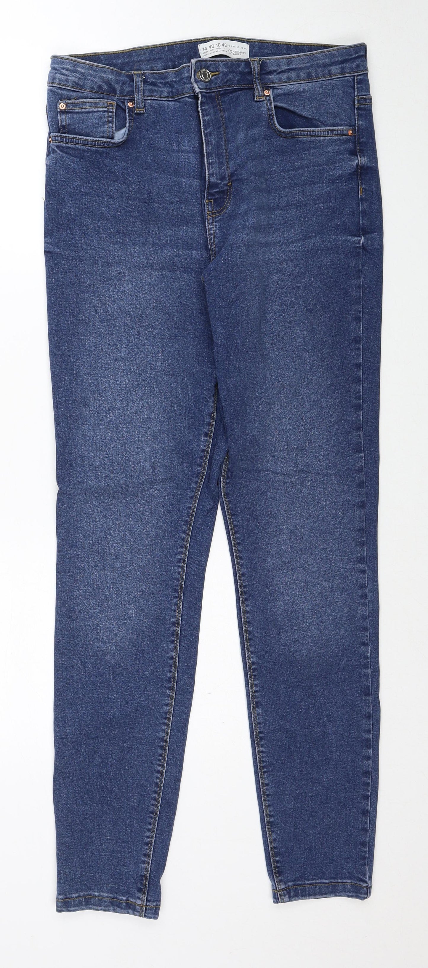 Primark Womens Blue Cotton Skinny Jeans Size 14 Regular Zip