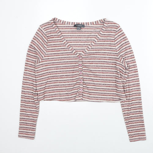 Primark Womens Red V-Neck Striped Polyester Cardigan Jumper Size 12