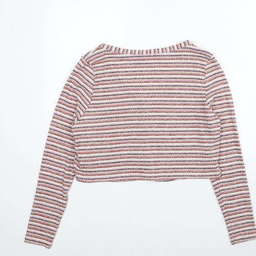 Primark Womens Red V-Neck Striped Polyester Cardigan Jumper Size 12