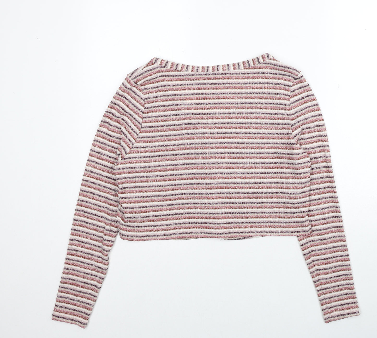 Primark Womens Red V-Neck Striped Polyester Cardigan Jumper Size 12