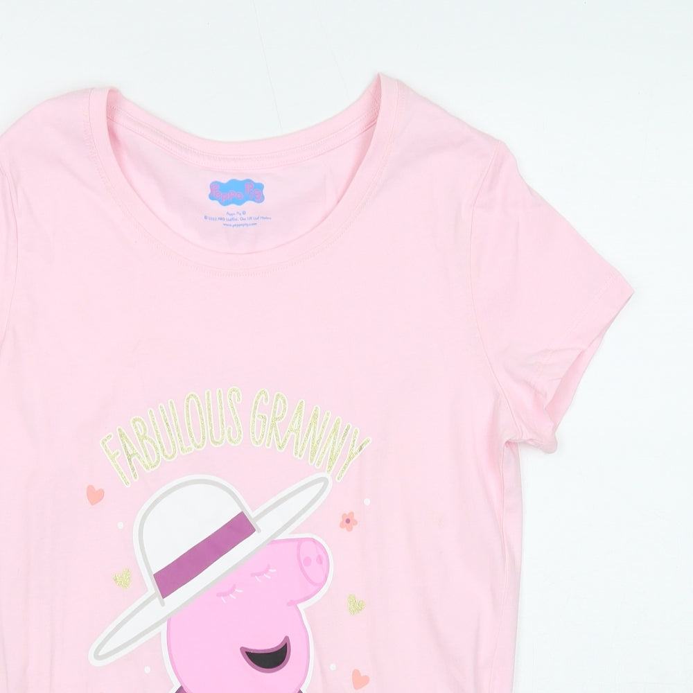F&F Womens Pink Cotton Basic T-Shirt Size 8 Round Neck - Fabulous Granny Peppa Pig