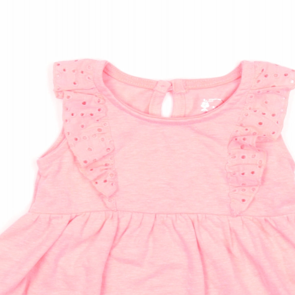 Primark Girls Pink Cotton A-Line Size 0-3 Months Scoop Neck Button