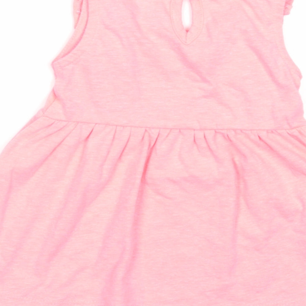 Primark Girls Pink Cotton A-Line Size 0-3 Months Scoop Neck Button