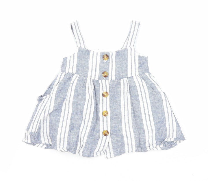 Primark Girls Blue Striped Polyester A-Line Size 0-3 Months Square Neck Button