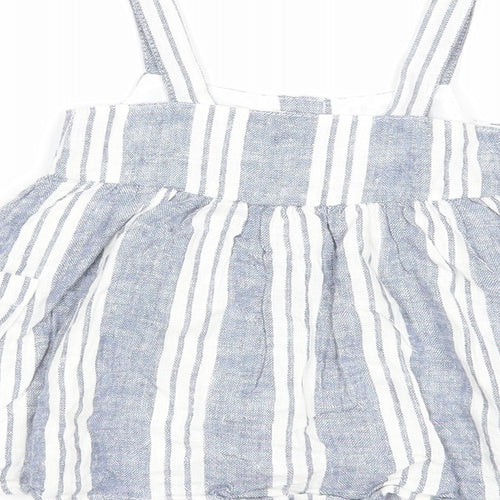 Primark Girls Blue Striped Polyester A-Line Size 0-3 Months Square Neck Button