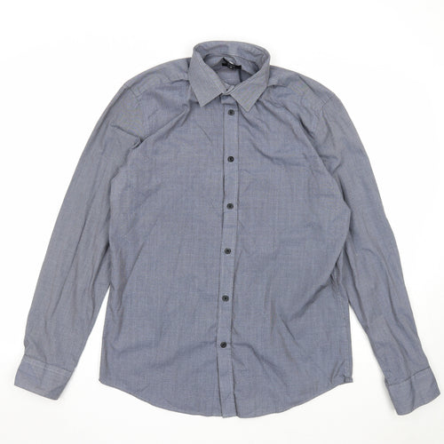 F&F Mens Grey Polyester Button-Up Size 16 Collared Button