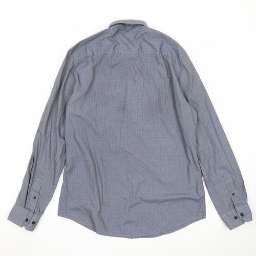 F&F Mens Grey Polyester Button-Up Size 16 Collared Button