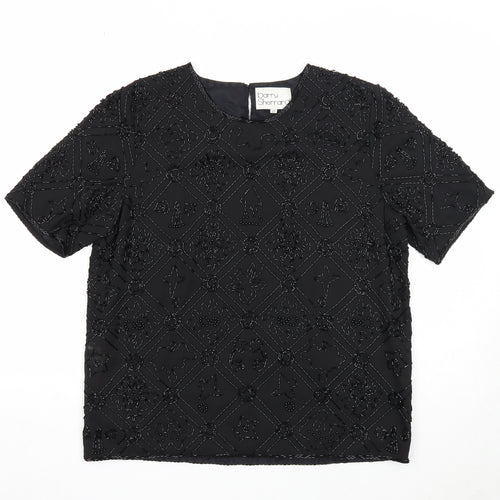 Barry Sherrard Womens Black Geometric Polyester Basic T-Shirt Size 12 Round Neck