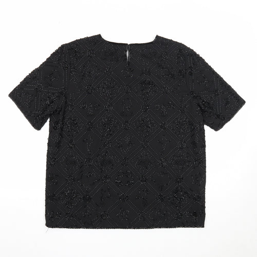 Barry Sherrard Womens Black Geometric Polyester Basic T-Shirt Size 12 Round Neck