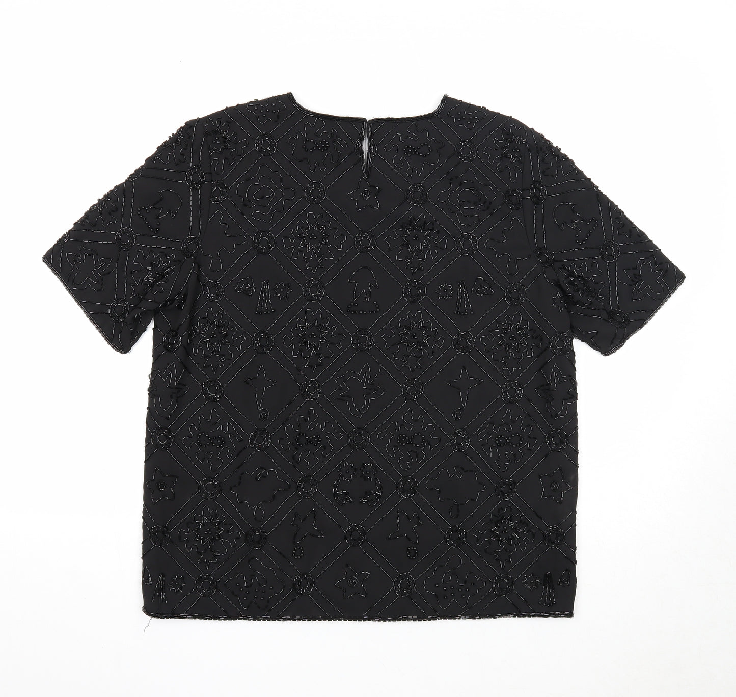 Barry Sherrard Womens Black Geometric Polyester Basic T-Shirt Size 12 Round Neck