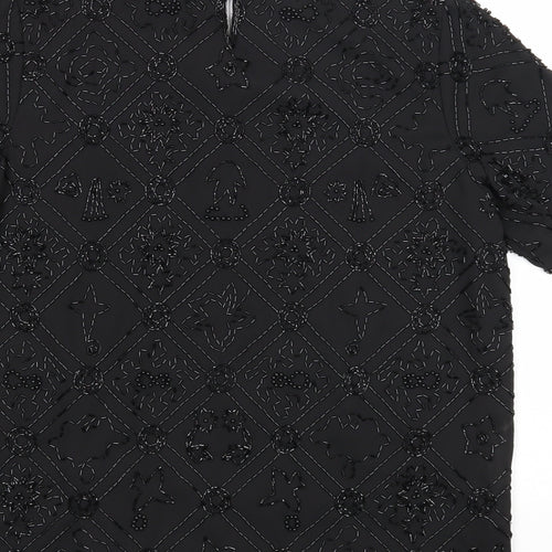 Barry Sherrard Womens Black Geometric Polyester Basic T-Shirt Size 12 Round Neck