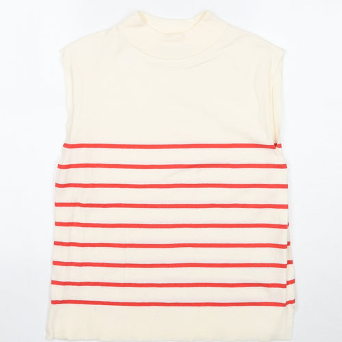 Marks and Spencer Womens White Mock Neck Striped Viscose Pullover Jumper Size 12