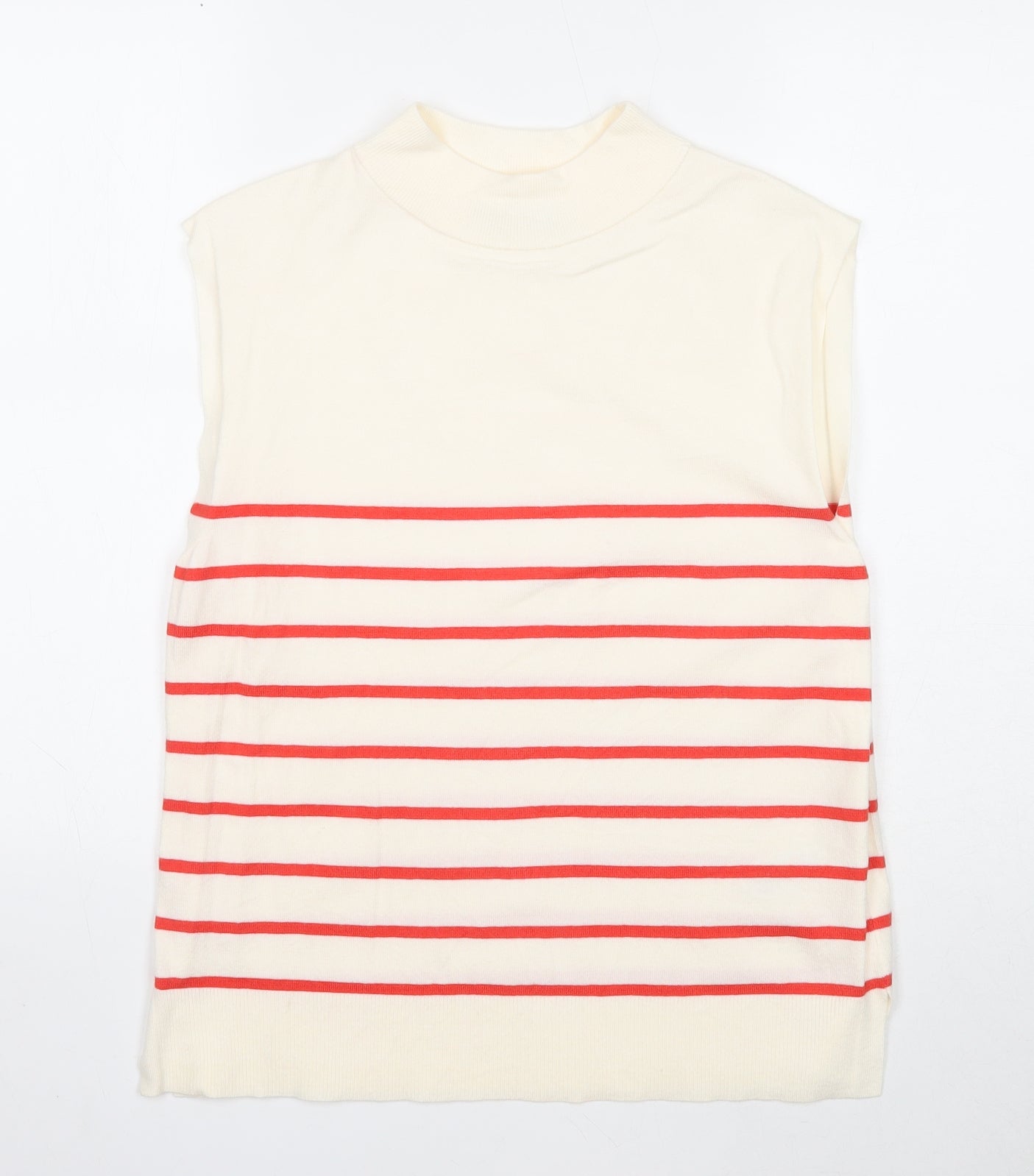 Marks and Spencer Womens White Mock Neck Striped Viscose Pullover Jumper Size 12