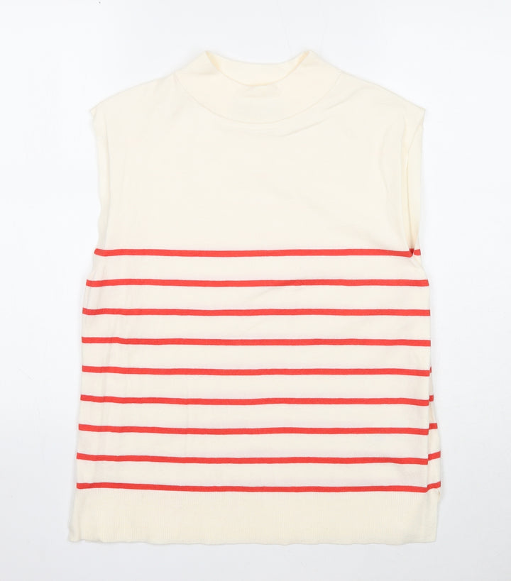 Marks and Spencer Womens White Mock Neck Striped Viscose Pullover Jumper Size 12