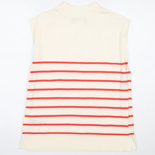 Marks and Spencer Womens White Mock Neck Striped Viscose Pullover Jumper Size 12