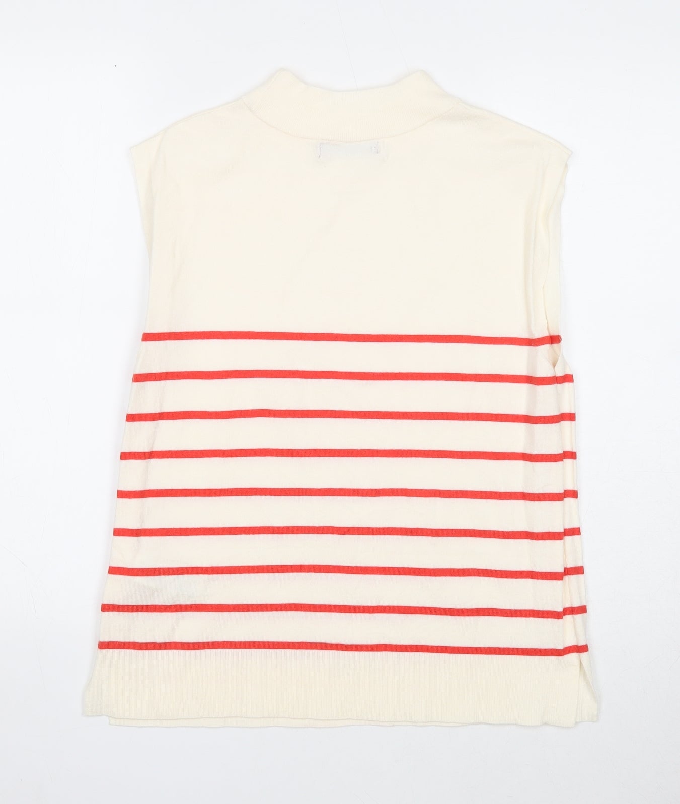 Marks and Spencer Womens White Mock Neck Striped Viscose Pullover Jumper Size 12