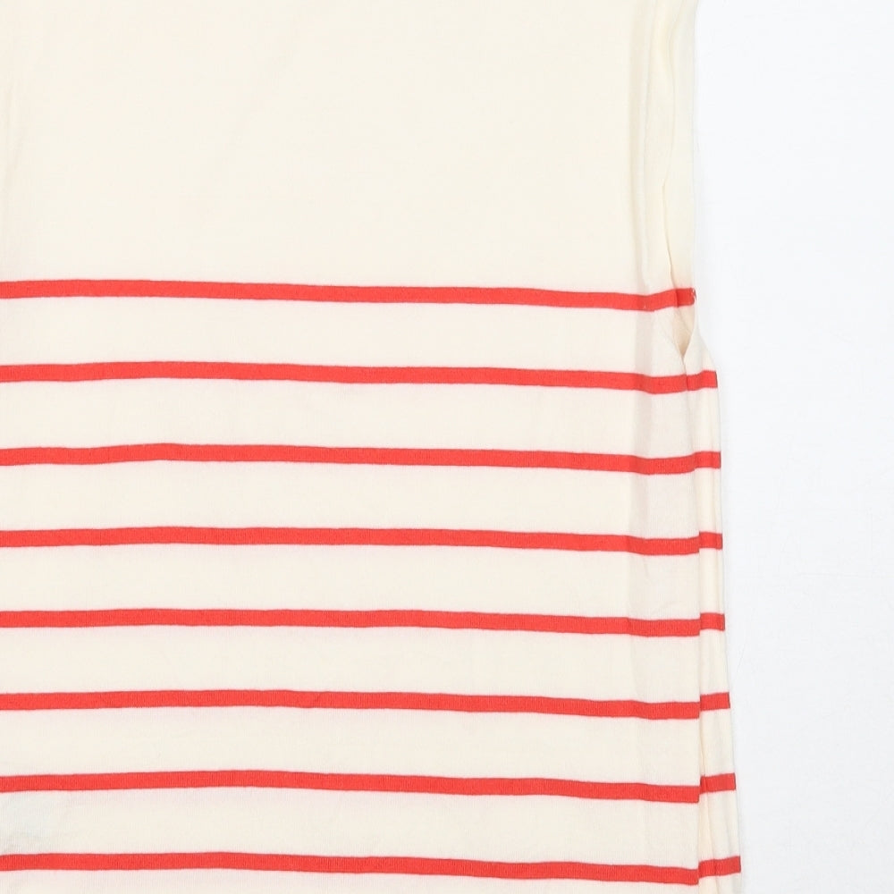 Marks and Spencer Womens White Mock Neck Striped Viscose Pullover Jumper Size 12