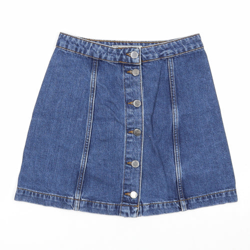 Topshop Womens Blue Cotton A-Line Skirt Size 26 in Button