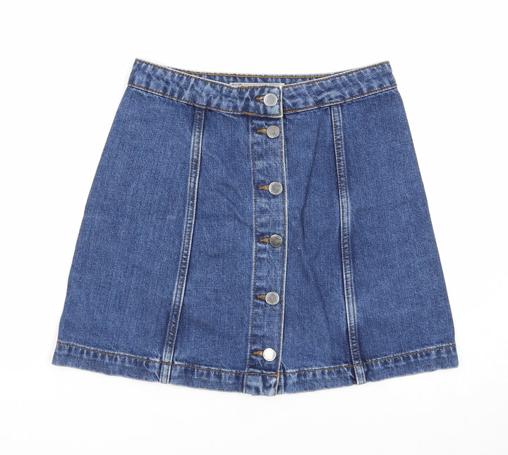 Topshop Womens Blue Cotton A-Line Skirt Size 26 in Button