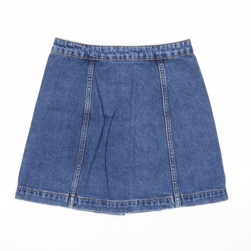 Topshop Womens Blue Cotton A-Line Skirt Size 26 in Button