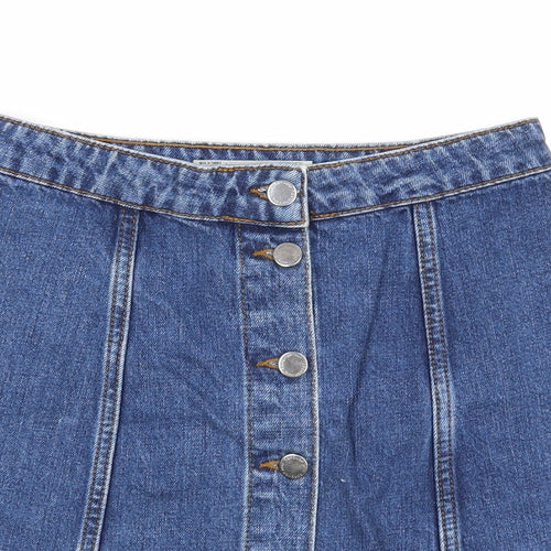 Topshop Womens Blue Cotton A-Line Skirt Size 26 in Button
