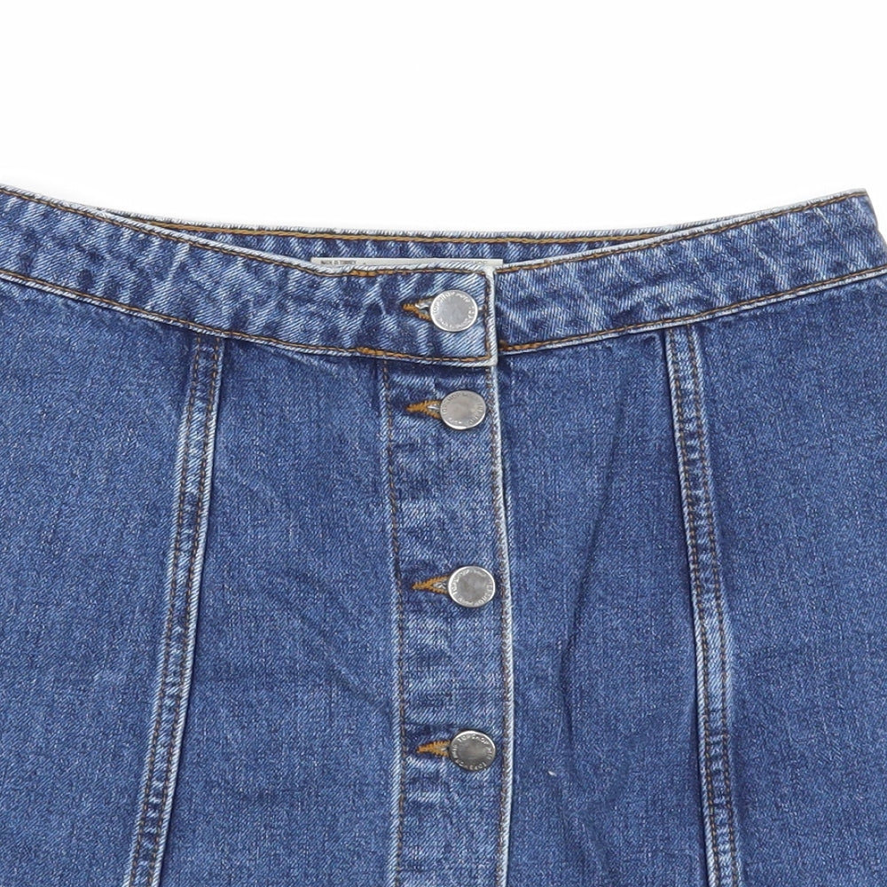 Topshop Womens Blue Cotton A-Line Skirt Size 26 in Button