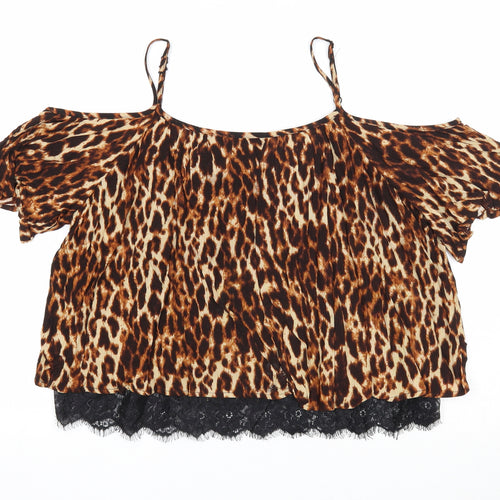 Select Womens Blue Animal Print Viscose Basic Blouse Size 10 Square Neck - Lace Detail, Leopard Print