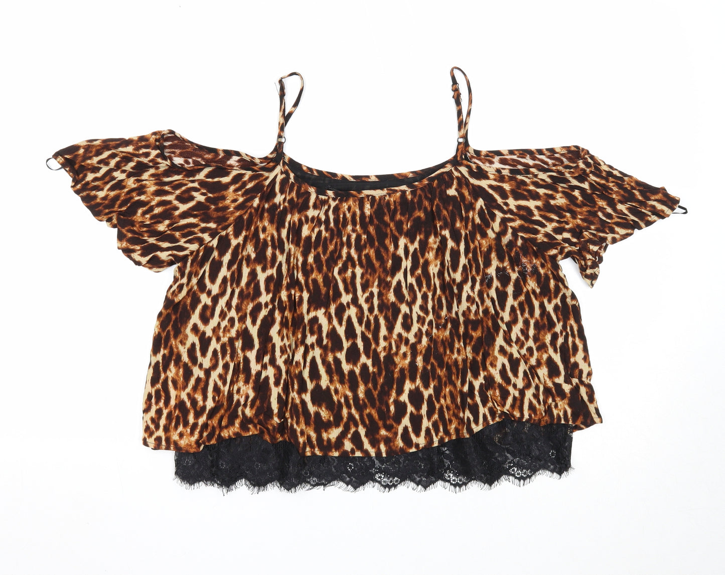 Select Womens Blue Animal Print Viscose Basic Blouse Size 10 Square Neck - Lace Detail, Leopard Print