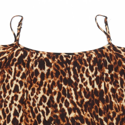 Select Womens Blue Animal Print Viscose Basic Blouse Size 10 Square Neck - Lace Detail, Leopard Print