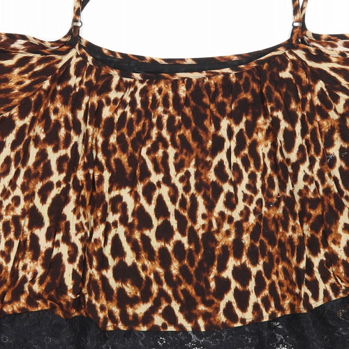 Select Womens Blue Animal Print Viscose Basic Blouse Size 10 Square Neck - Lace Detail, Leopard Print