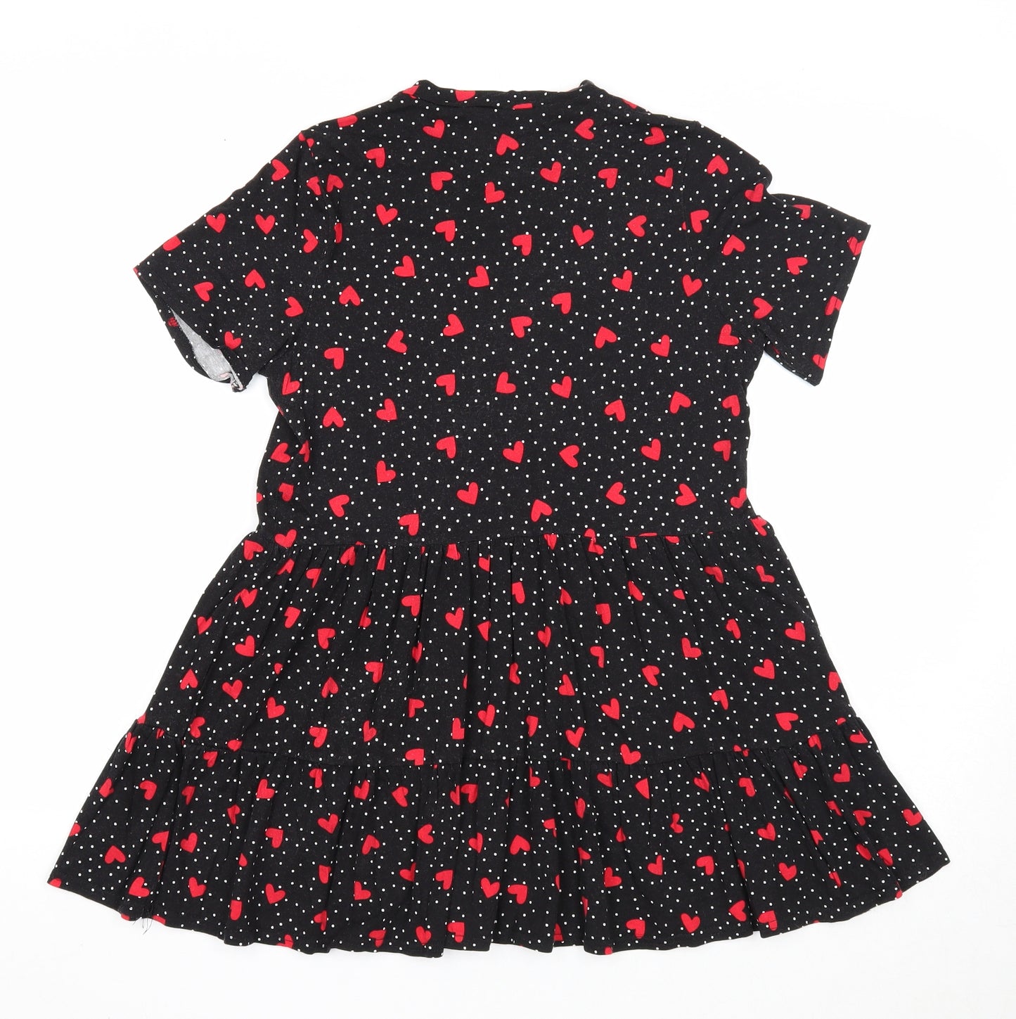 New Look Womens Black Geometric Viscose Fit & Flare Size 10 Round Neck Pullover - Heart Pattern