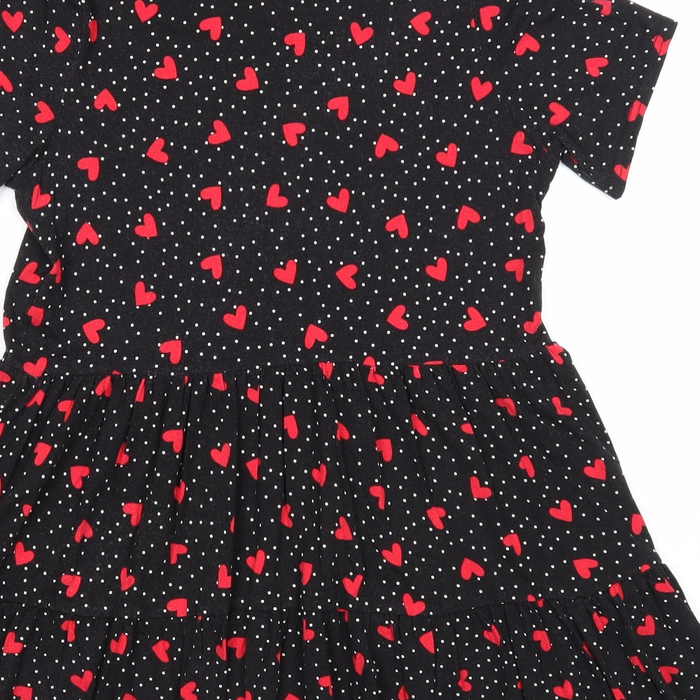 New Look Womens Black Geometric Viscose Fit & Flare Size 10 Round Neck Pullover - Heart Pattern