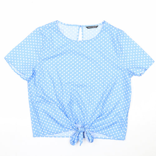 SheIn Womens Blue Polka Dot Polyester Basic T-Shirt Size M Round Neck