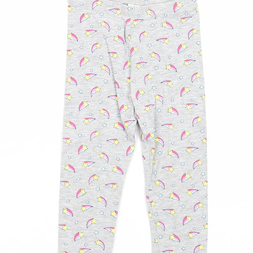 Preworn Girls Grey Geometric Cotton Jogger Leggings Size 18-24 Months Pullover - Star Pattern