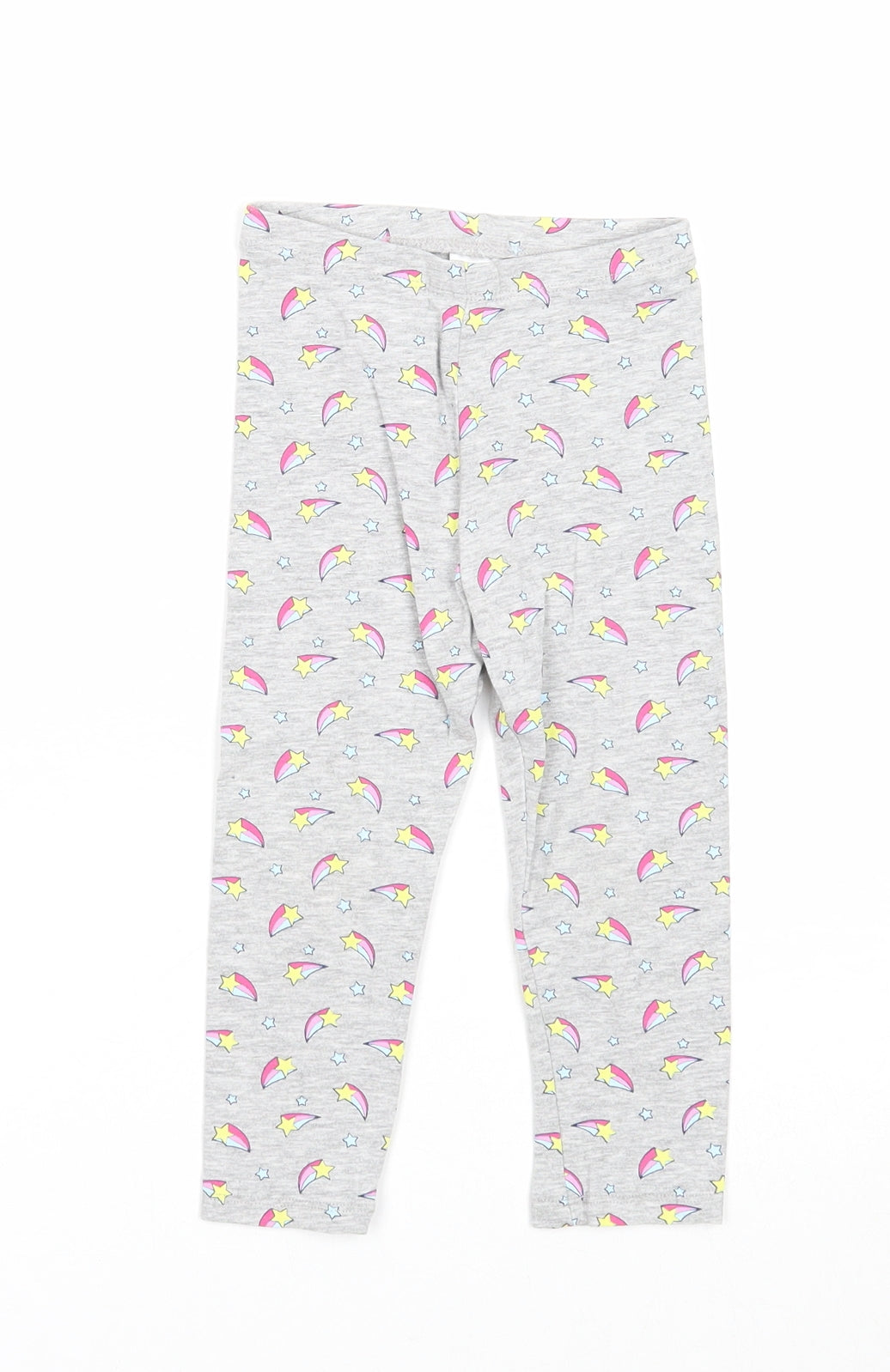 Preworn Girls Grey Geometric Cotton Jogger Leggings Size 18-24 Months Pullover - Star Pattern
