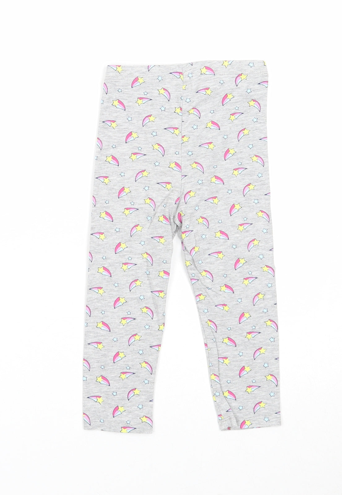 Preworn Girls Grey Geometric Cotton Jogger Leggings Size 18-24 Months Pullover - Star Pattern
