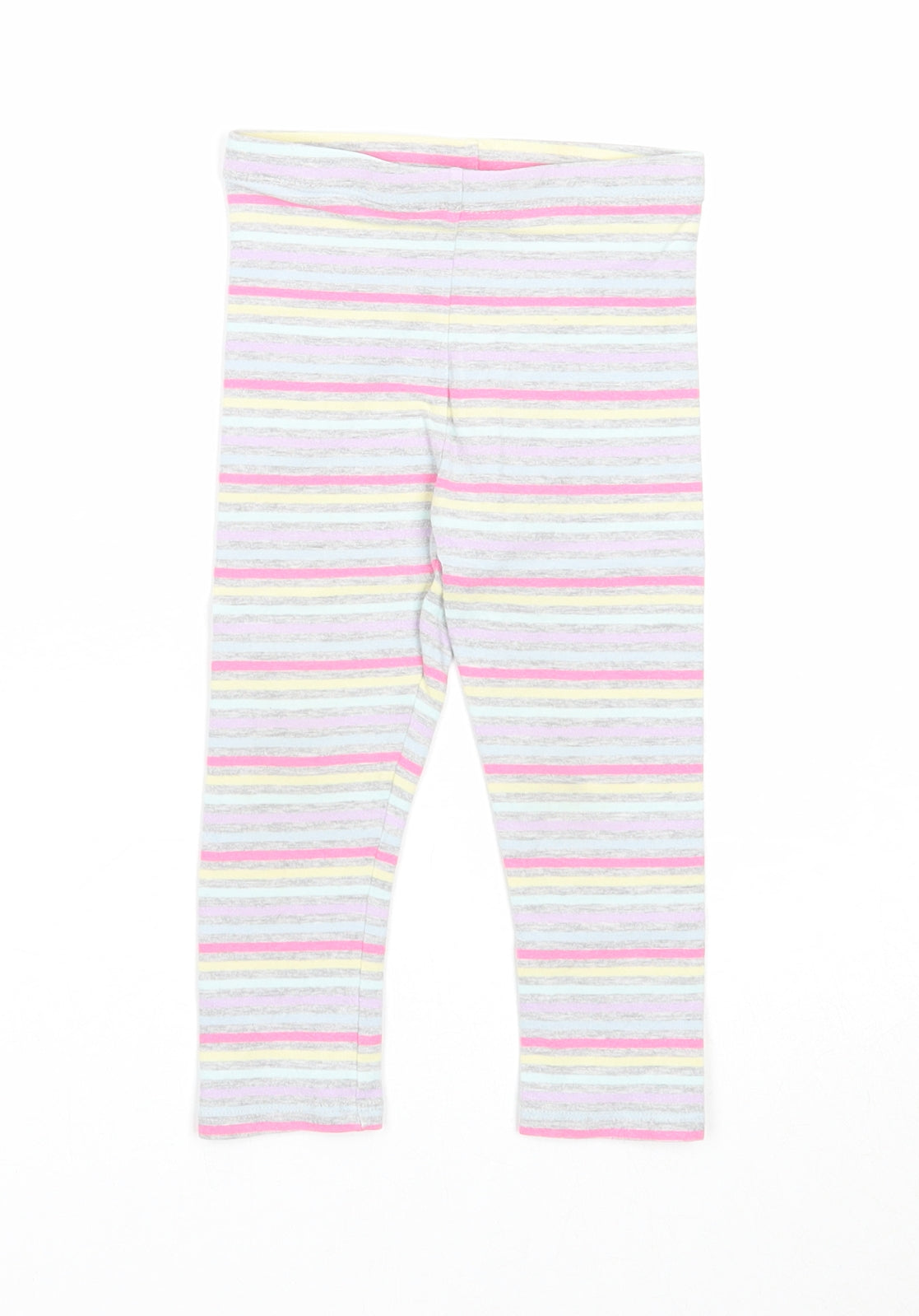 Preworn Girls Grey Striped Cotton Jogger Leggings Size 18-24 Months Pullover