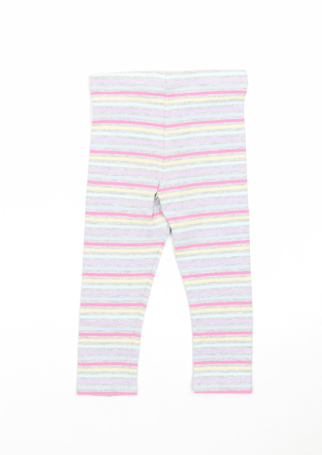 Preworn Girls Grey Striped Cotton Jogger Leggings Size 18-24 Months Pullover