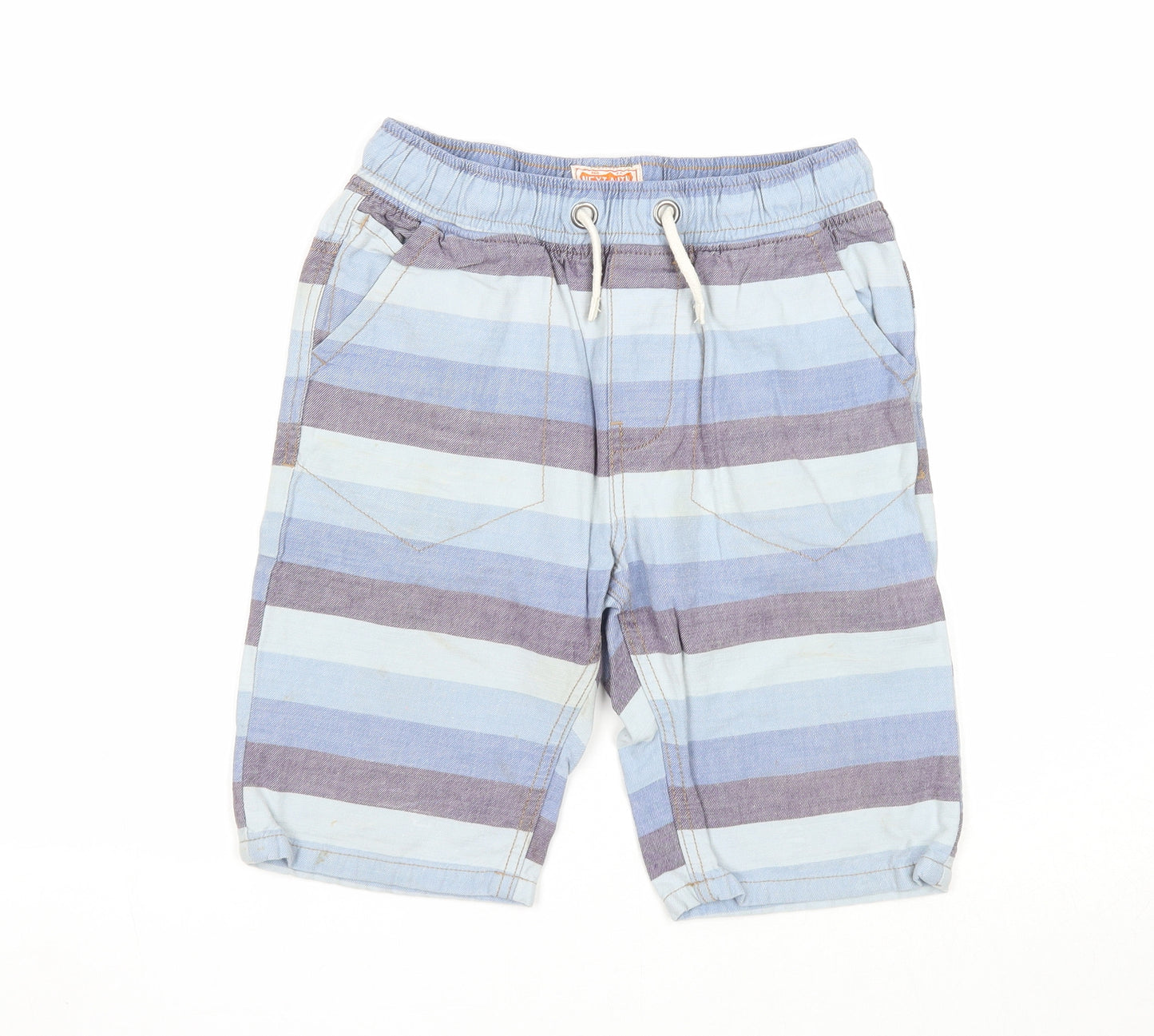 NEXT Boys Blue Striped Cotton Sweat Shorts Size 12 Years Regular Drawstring