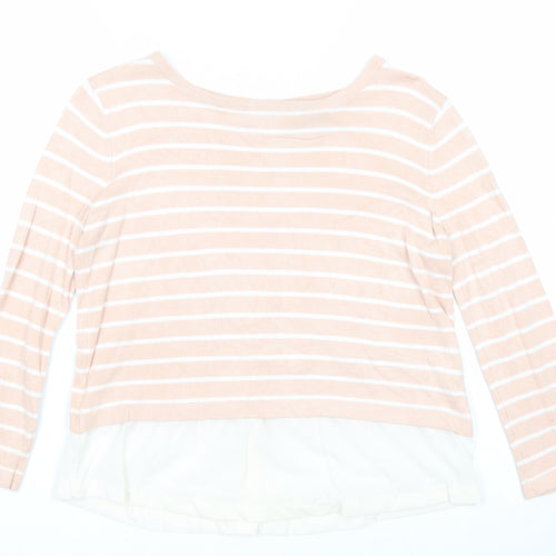 Primark Womens Pink Boat Neck Striped Viscose Pullover Jumper Size 10