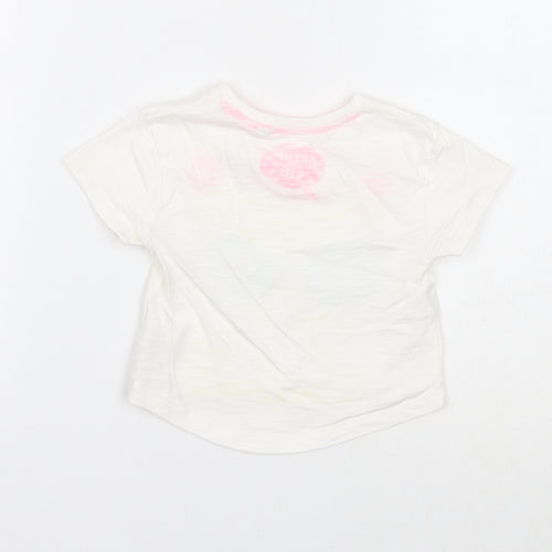 Blue Zoo Girls White Geometric Cotton Basic T-Shirt Size 18-24 Months Round Neck Pullover - Stay Cool