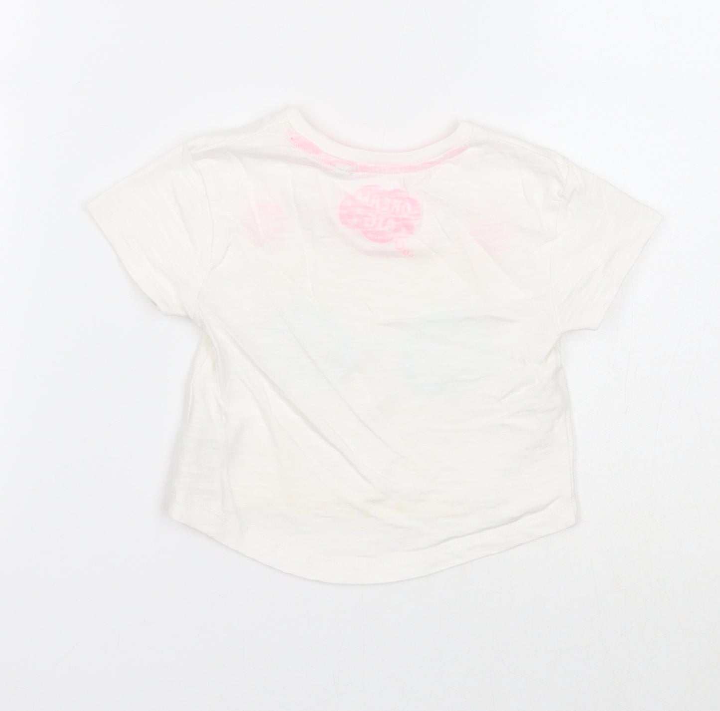 Blue Zoo Girls White Geometric Cotton Basic T-Shirt Size 18-24 Months Round Neck Pullover - Stay Cool